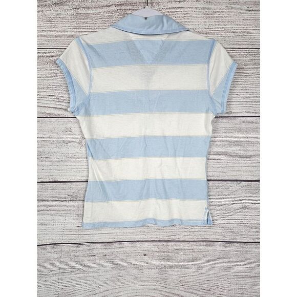 Tommy Hilfiger Collared Striped Short Sleeve Shirt Blue and White Size Large - Picture 2 of 4